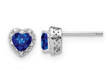 1.17 Carat (ctw) Lab-Created Blue Sapphire Heart Earrings in Sterling Silver with Diamonds 